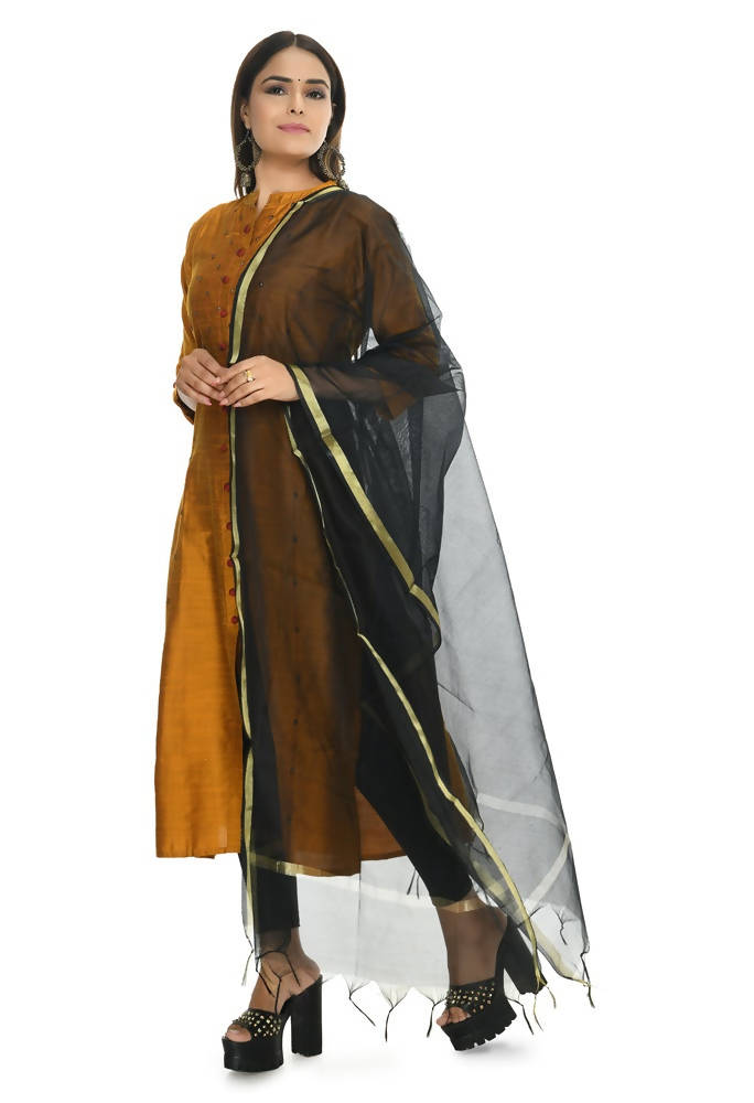 Mominos Fashion Black Banarsi Piping Dupatta | Grocsy