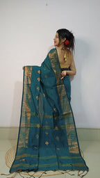 Exclusive Collection Beautiful Purssion Green Cotton Silk Woven Handloom Saree With Running Blouse Piece | Grocsy