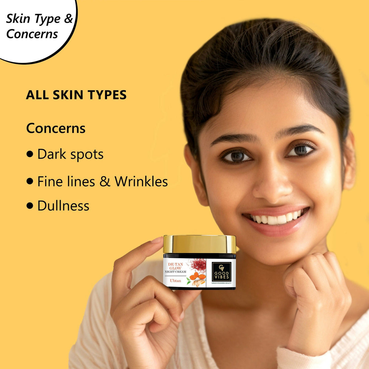 Good Vibes De-Tan Glow Night Cream Ubtan with Power of Serum, Tan free, Brightening, Pigmentation | Grocsy