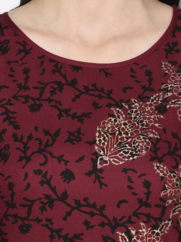 Aniyah Rayon Maroon Color Block Print Straight Kurta Palazzo Set (AN-184K) | Grocsy