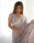 Vamsee Inaya Lavender Silky Crush Saree | Grocsy