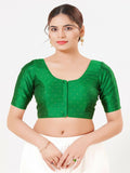 Joban Fashion Green Taffeta Silk Elbow Sleeveless Front Open Blouse | Grocsy