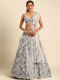 House of Panchhi Grey Organza Sequins & Zarkan embroidery Lehenga choli & Dupatta | Grocsy