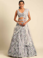 House of Panchhi Grey Organza Sequins & Zarkan embroidery Lehenga choli & Dupatta | Grocsy