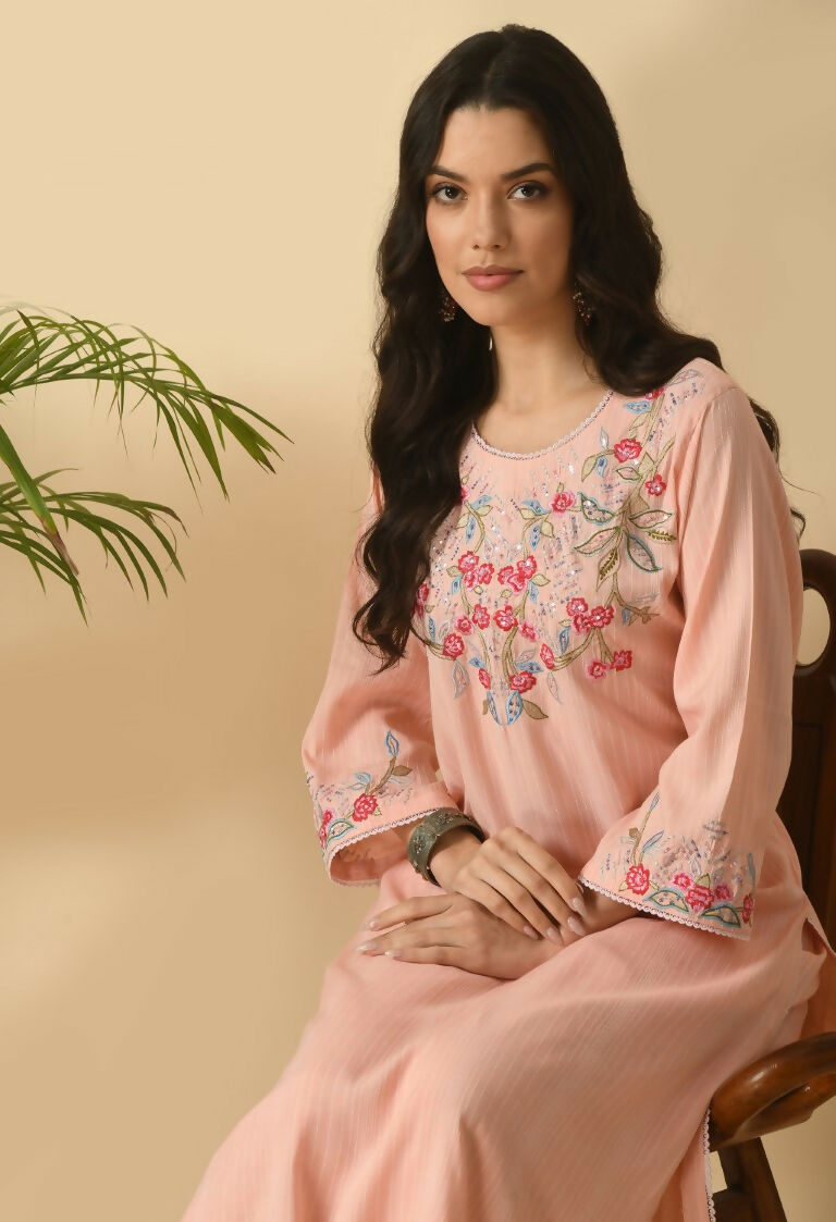 Joban Fashion Peach Cotton Rayon Kurta Set | Grocsy