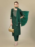 Jyoti Fashion Women's Dark Green Silk Blend Embroidery & Sequence work Kurta with Trouser & Dupatta | Grocsy