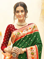 Shree Shyam Fashion Silk Blend Dark Green Saree | Grocsy