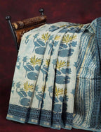Shades Of Off White And Grey Printed Chanderi Saree For Regular/Office Wear By Gayathri Reddy Designer Studio | Grocsy