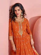 Anaita Yellow Embroidered Silk Anarkali Suits | Grocsy