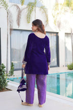 Joban Fashion Purple Kurta Set Velvet Sequins , Zari, Coding & Thread Embroidered work | Grocsy