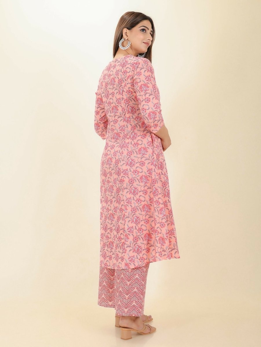 Aramya Pink Soft Cotton Floral Print A-line Kurta Set for Women | Grocsy