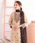KC Khadi Cotton White Suit With Brown Dupatta 3 Piece Pair For Women | Grocsy