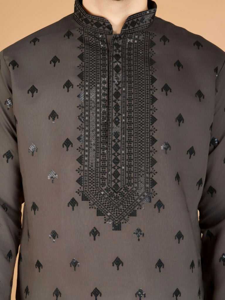 Vastranavya Brown Exclusive Festival Wear Viscose Silk Thread with Sequence Embroidered Work Kurta with Dupatta | Grocsy