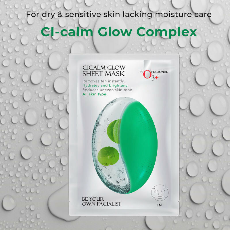 Professional O3+ Cicalm Glow Sheet Mask With Cica For D-Tan & Glow | Grocsy
