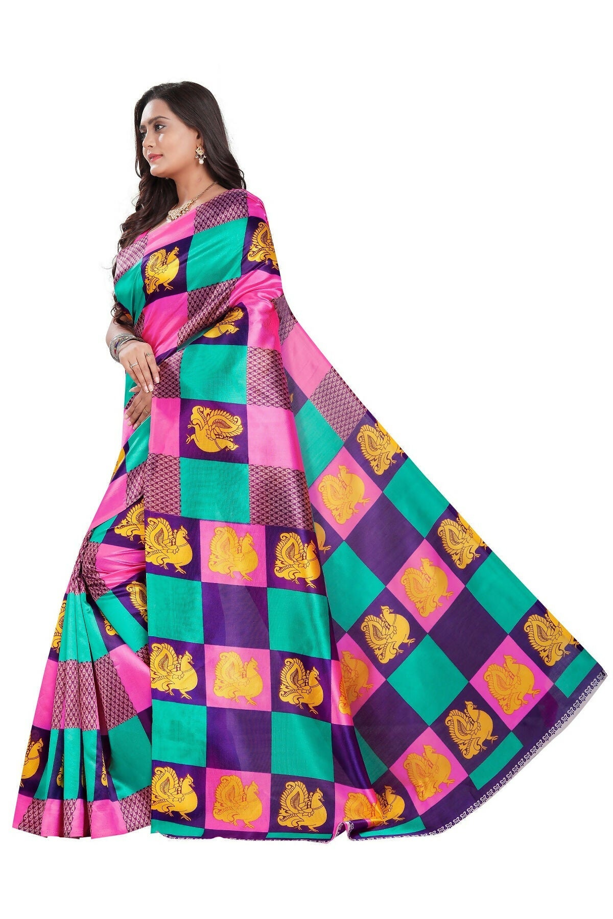 Vamika Pink Printed Art Silk Saree | Grocsy