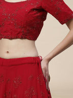Dark Pink Georgette Thread with Sequins Embroidered work Lehenga Choli with Dupatta - Jivika | Grocsy