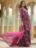 Janasya Purple Georgette Floral Kurta,Bottom & Dupatta | Grocsy