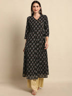 Janasya Women Black Ethnic Motif Printed Gotta Patti Anarkali Kurta | Grocsy