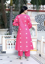 Miravan Women's Jaipuri Moti And Chikan Embroidered & Lace Embellished Pink Bandhani Printed Palazzo Set | Grocsy
