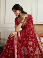 Ai Fashion Red Georgette Rajwadi Bandhani Print Party Wear Saree | Grocsy