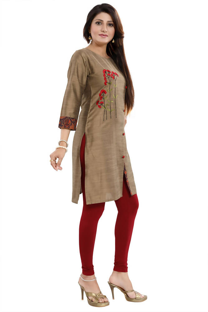 Snehal Creations Dressy Designer Cheeku Raw Silk Embroidered Short Tunic | Grocsy