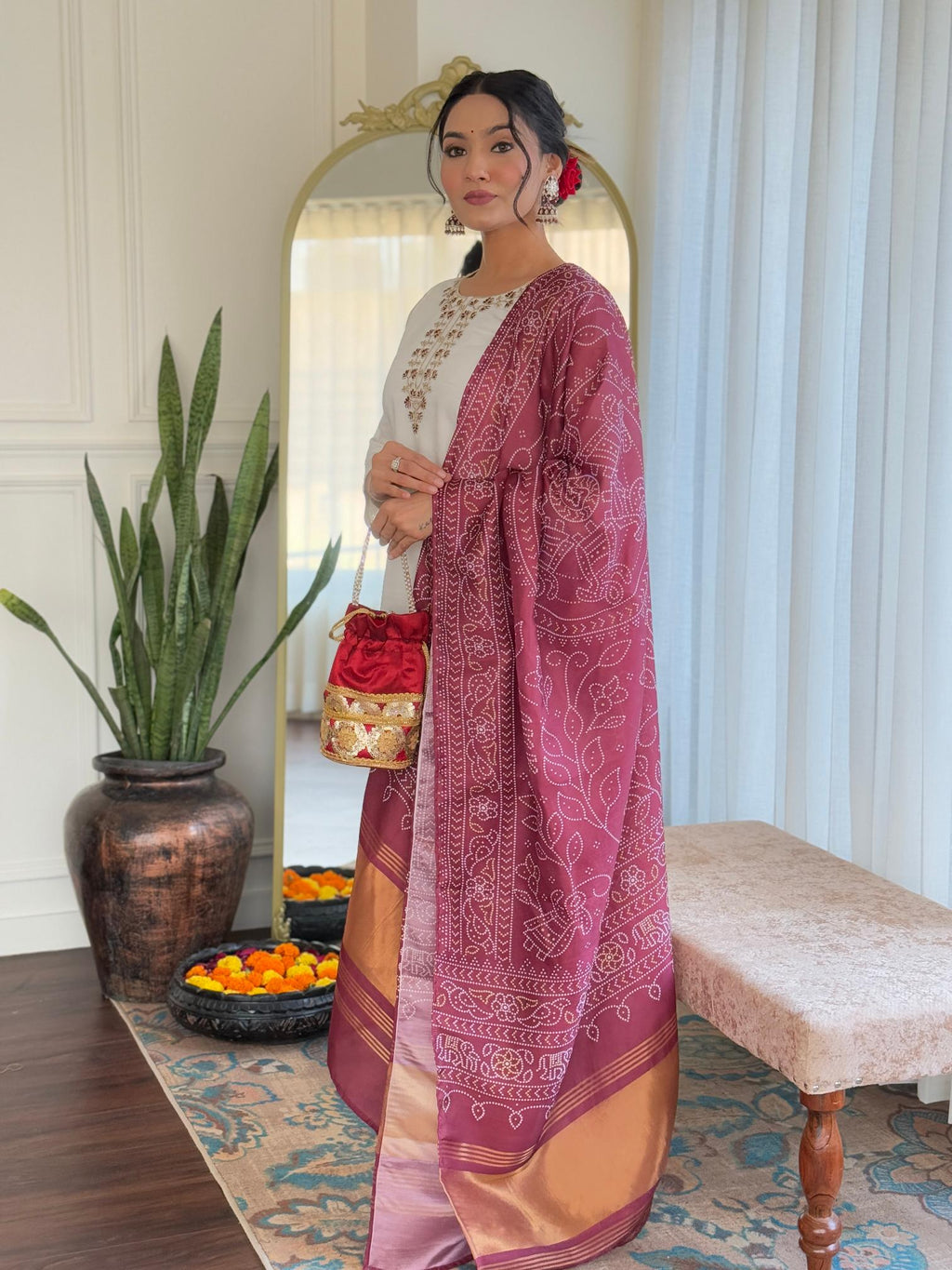 The52 Women's Roman Silk Embroidered Straight Kurta, Pant and Dupatta Set | Grocsy