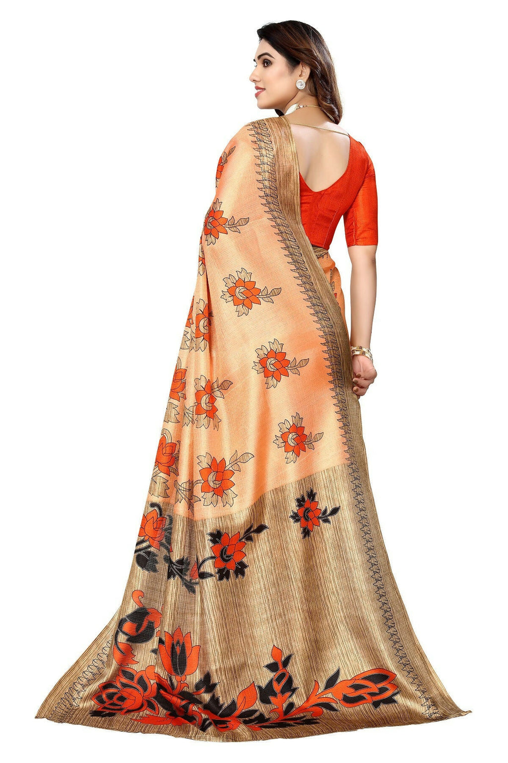Vamika Orange Printed Art Silk Saree | Grocsy