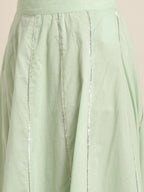 Juniper Pista Green Thread Embroidered Kurta Palazzo & Cotton Dupatta Set | Grocsy