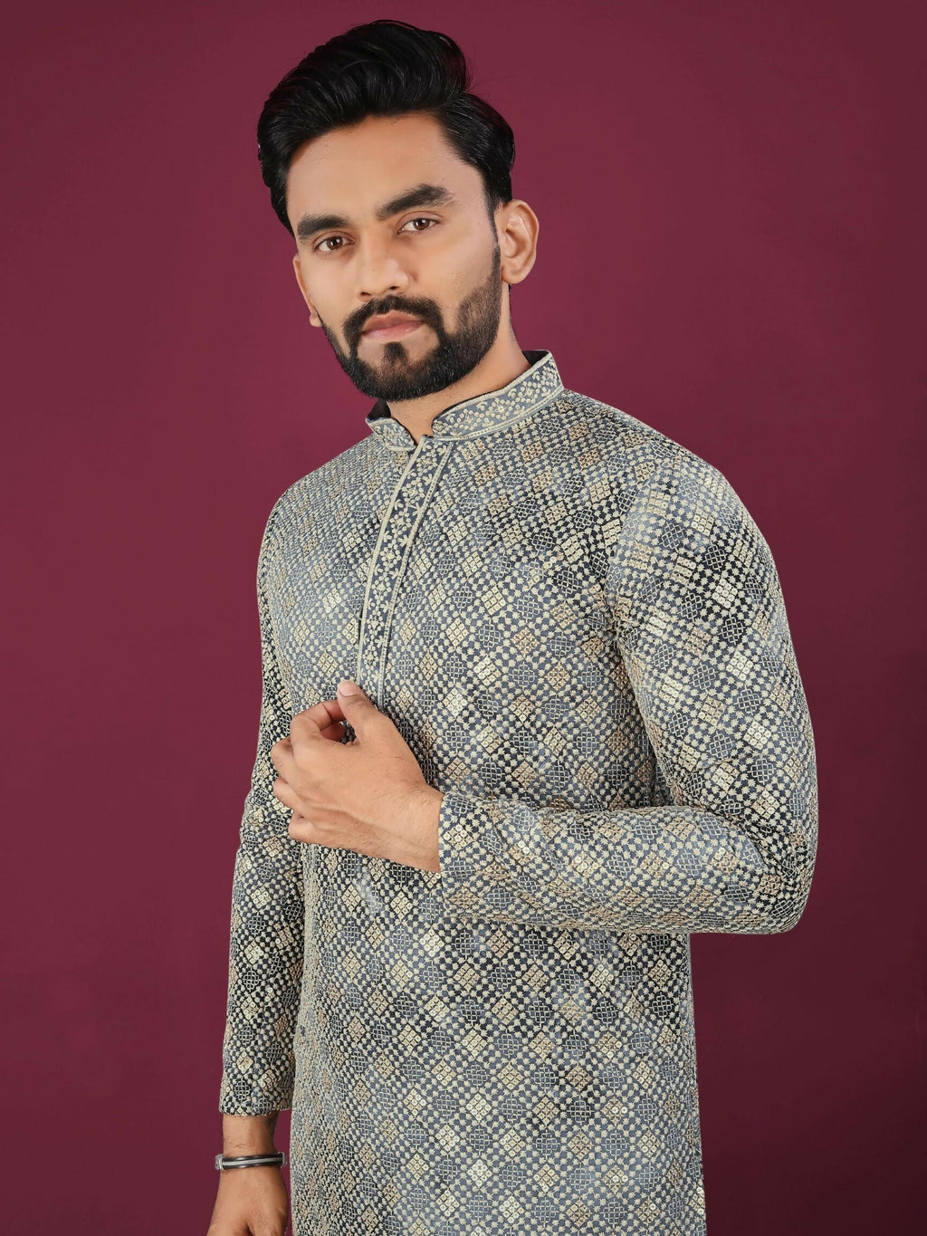 Anaita Grey Chikankari Work Viscose Rayon Straight Kurta | Grocsy