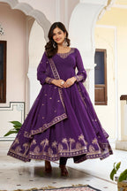 The52 Women's Gorgeous Faux Georgette Fabric Embroidery Work Flared Anarkali Pant and Dupatta Set | Grocsy