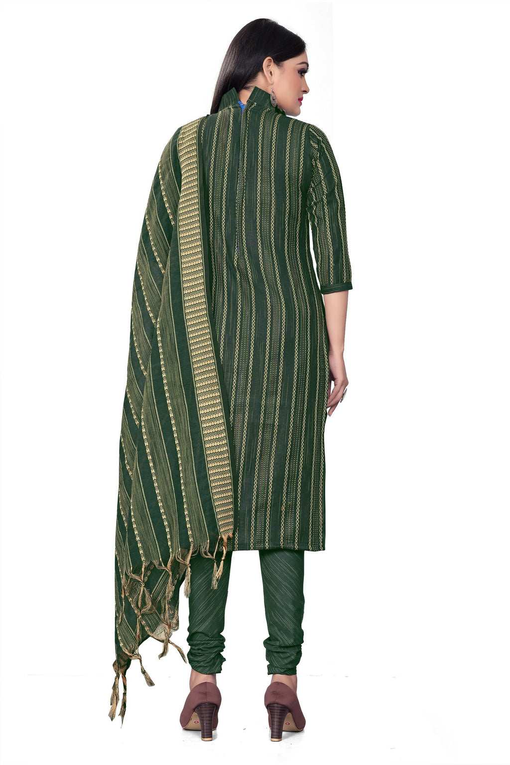 Green Cotton Jacquard Woven Unstitched Dress Material - Tanvi | Grocsy