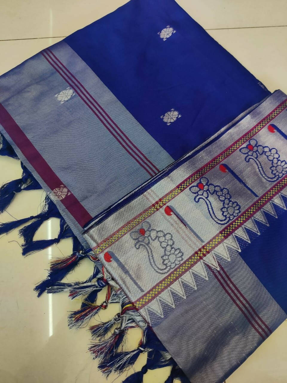 DEIANA'S Beautiful Designer Golden zari Soft Lichi Silk Saree - Blue | Grocsy