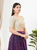 Joban Fashion Light Gold Tissue Padded Blouse With V Neck Elbow Sleeves | Grocsy