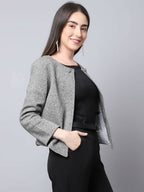 Even Apparels Grey Pure Wool Open Front Statement Women's Jacket | Grocsy