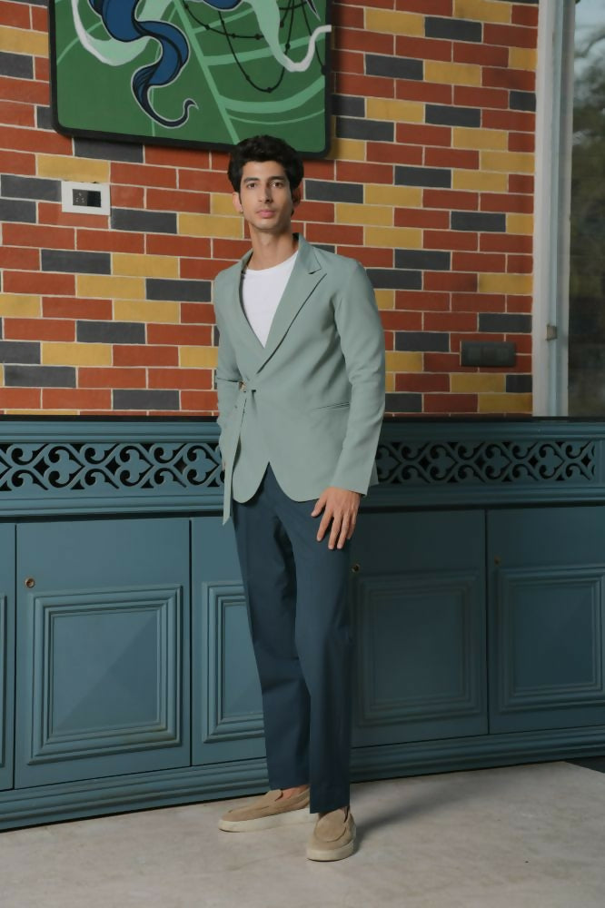 Soft Gray Asymmetric Blazer Set by Hilo Design | Grocsy
