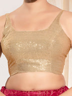Joban Fashion Rose Gold Sequin Padded Blouse With Square Neck Sleeveless | Grocsy