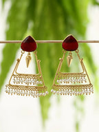 Joban Fashion Women Handcrafted Red Stone Matte Gold Earrings | Grocsy