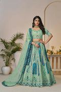 Kesar Fab Sky-Blue Banarasi Silk Embroidered Lehenga | Grocsy