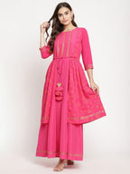 Ahalyaa Dark Pink Crepe Khari Print Dress For Women | Grocsy