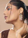 Gold-Toned White Kundan Contemporary Gold-Polished Drop Earrings - Ruby Raang | Grocsy