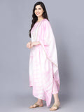 Myshka Women Pink Striped Empire Kurti with Trousers With Dupatta | Grocsy