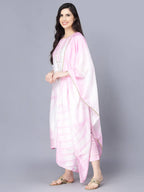 Myshka Women Pink Striped Empire Kurti with Trousers With Dupatta | Grocsy