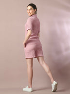 Myshka Women's Pink Solid Shirt Collar Party Shirt With Shorts Co-ord set | Grocsy