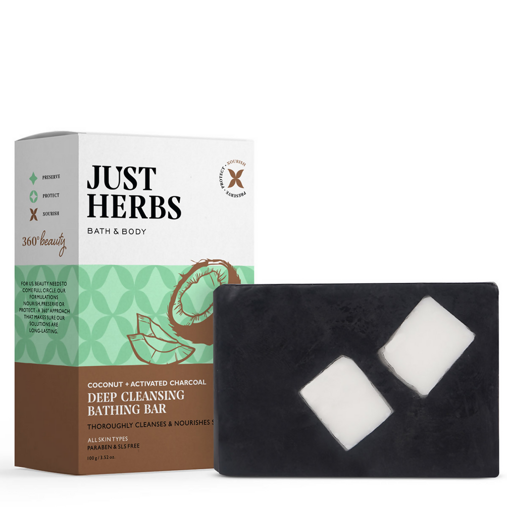 Just Herbs Coconut + Activated Charcoal Deep Cleansing Bathing Bar | Grocsy