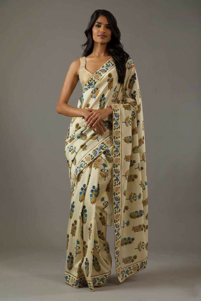 Beige Bright Moss Designer Digital Printed Party Wear Saree - Be Verly | Grocsy
