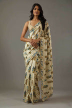 Beige Bright Moss Designer Digital Printed Party Wear Saree - Be Verly | Grocsy