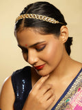 Gold-Polished White Kundan-Studded Pearl Beaded Hair Band - Ruby Raang | Grocsy