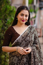 Coffee Poly Georgette Ethnic Motifs Saree with Unstitched Blouse - Hiral Fashion | Grocsy