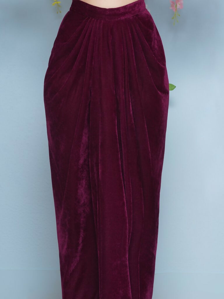 Joban Fashion Wine Hand Embellished Jacket with inner and skirt | Grocsy