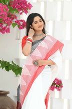 Beatitude Cream Temple Border Cotton Saree | Grocsy